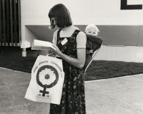 Womens Liberation United Womens Convention mother with bag and baby 1979 1 1 LGE