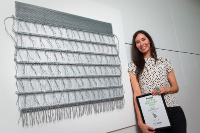 Consecutive Fieldays No. 8 Wire National Art Award finalist Cherise Thomson with her work Korowai which placed second in 2016